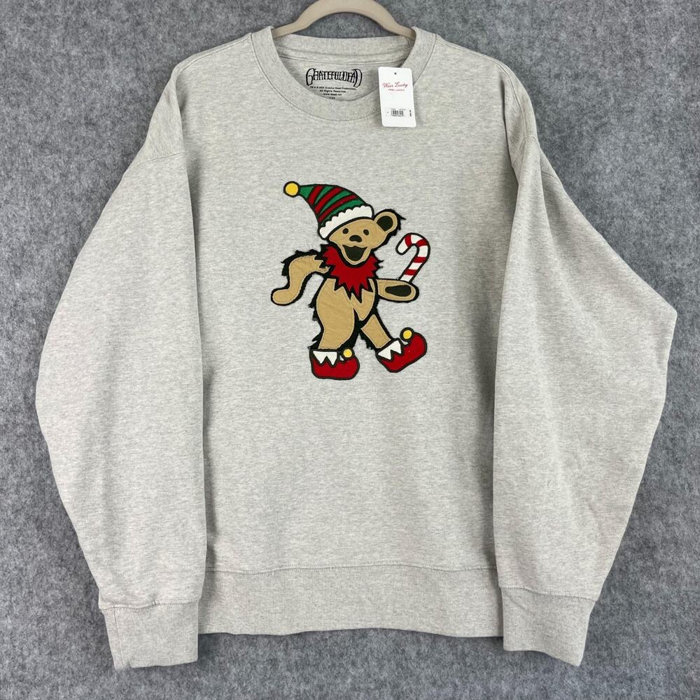 Lucky Brand Grateful Dead Santa Bear Sweatshirt Mens Large Gray Christmas NWT
